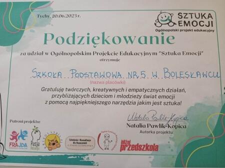 OGÓLNOPOLSKI PROJEKT EDUKACYJNY '' SZTUKA EMOCJI'' 