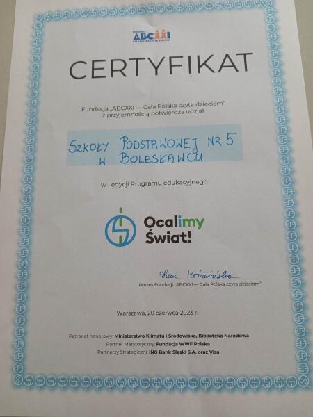 PROGRAM EDUKACYJNY OCALIĆ ŚWIAT 