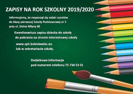 ZAPISY NA ROK SZKOLNY 2019/2020