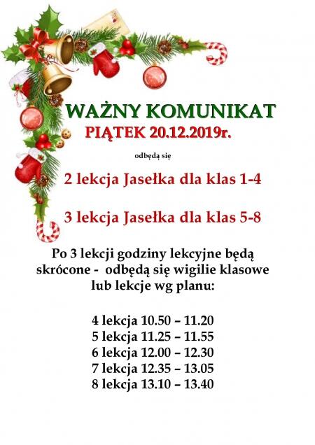 ORGANIZACJA DNIA: 20.12.2019