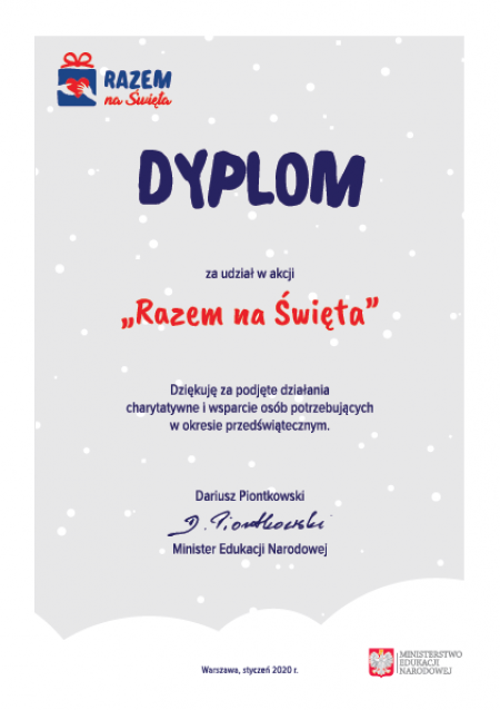 RAZEM NA ŚWIĘTA - DYPLOM ZA UDZIAŁ W AKCJI