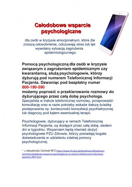 CAŁODOBOWE WSPARCIE PSYCHOLOGICZNE