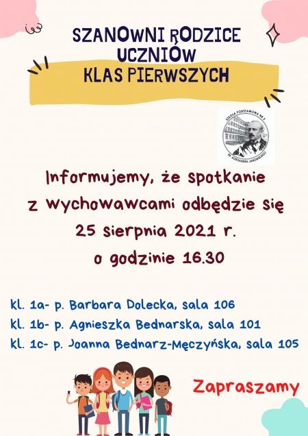 SPOTKANIE RODZICÓW UCZNIÓW KLAS PIERWSZYCH