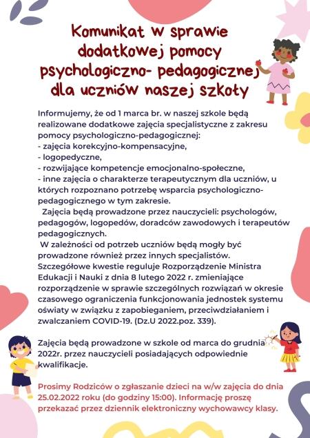 INFORMACJA DLA RODZICÓW